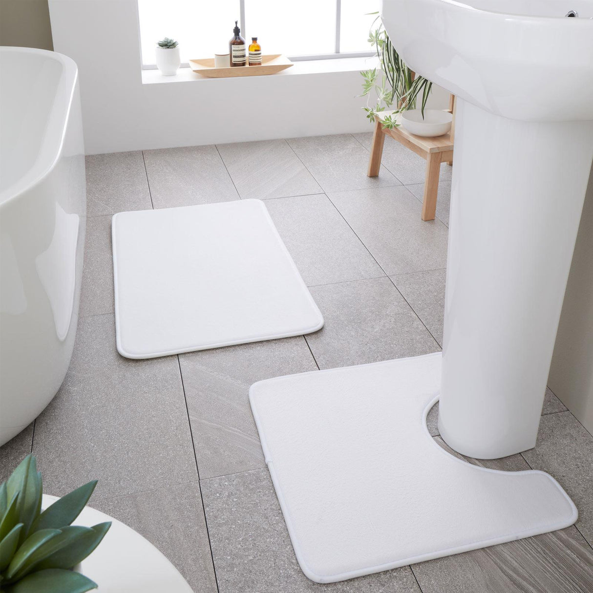 Anti-Bacterial Memory Foam Bath Mat & Pedestal Bathroom Set by Catherine Lansfield
