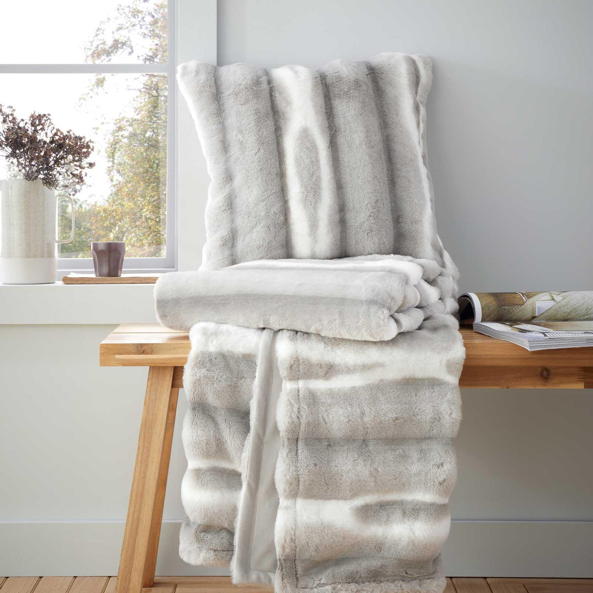 Flint Faux Fur Throw 130cm x 170cm by Catherine Lansfield