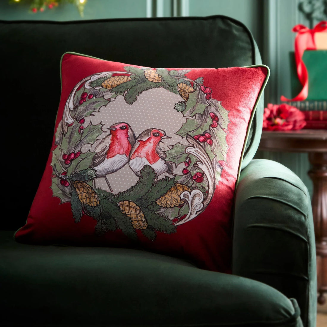 Festive Robin Red Cushion 43 x 43cm