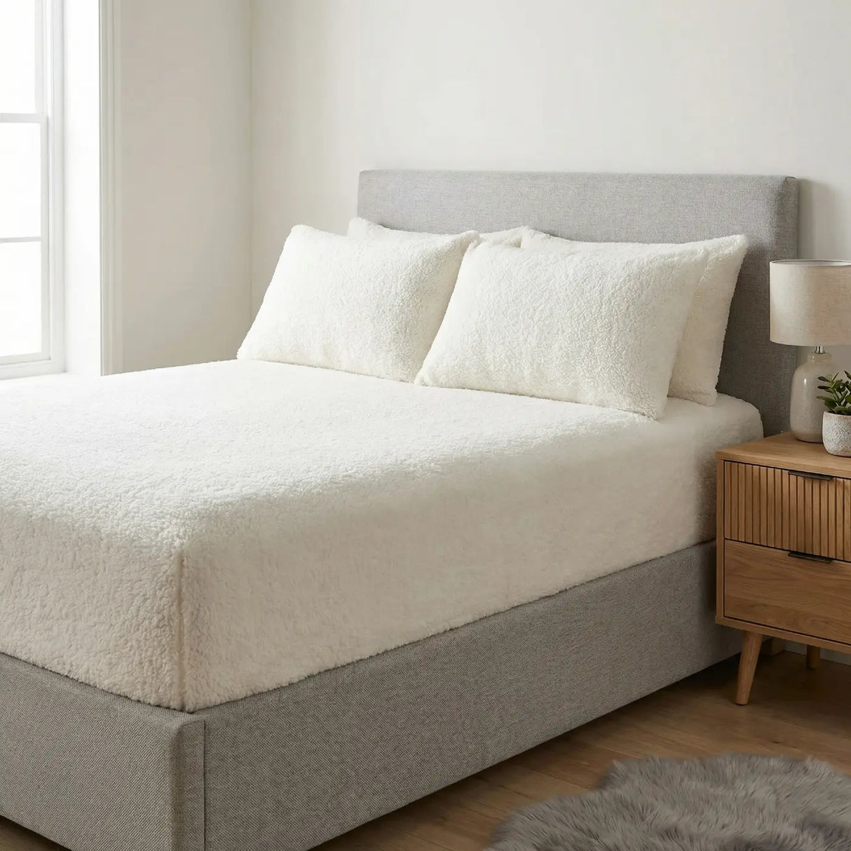 Teddy Fleece Fitted Sheet 30cm Deep - Cream