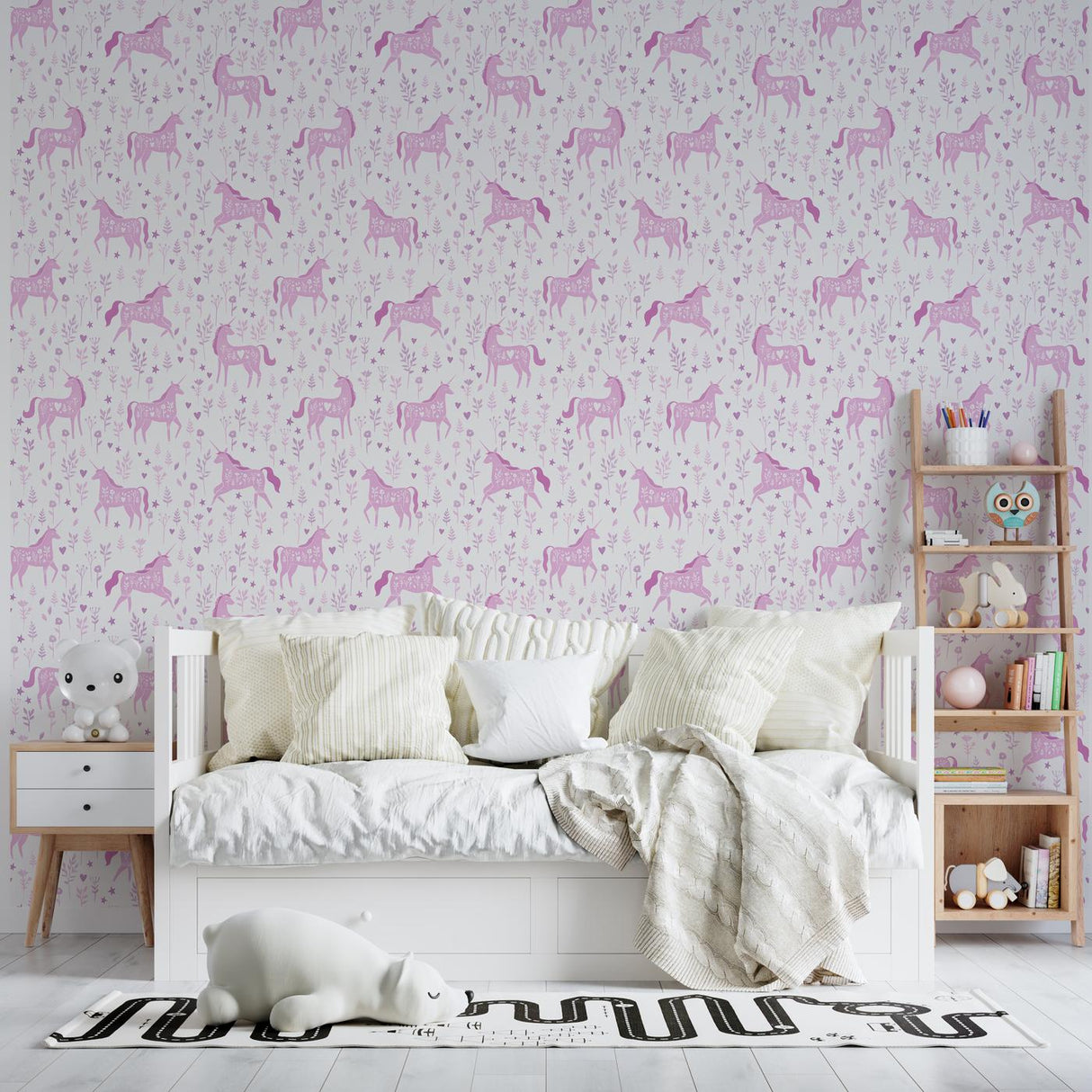 Catherine Lansfield Folk Unicorn Wallpaper Pink