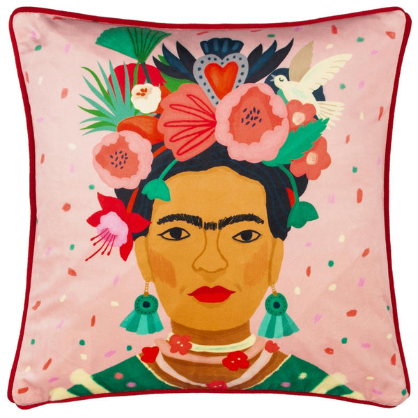 Frida Illustrated Velvet Cushion Cover 17" x 17" - Ideal