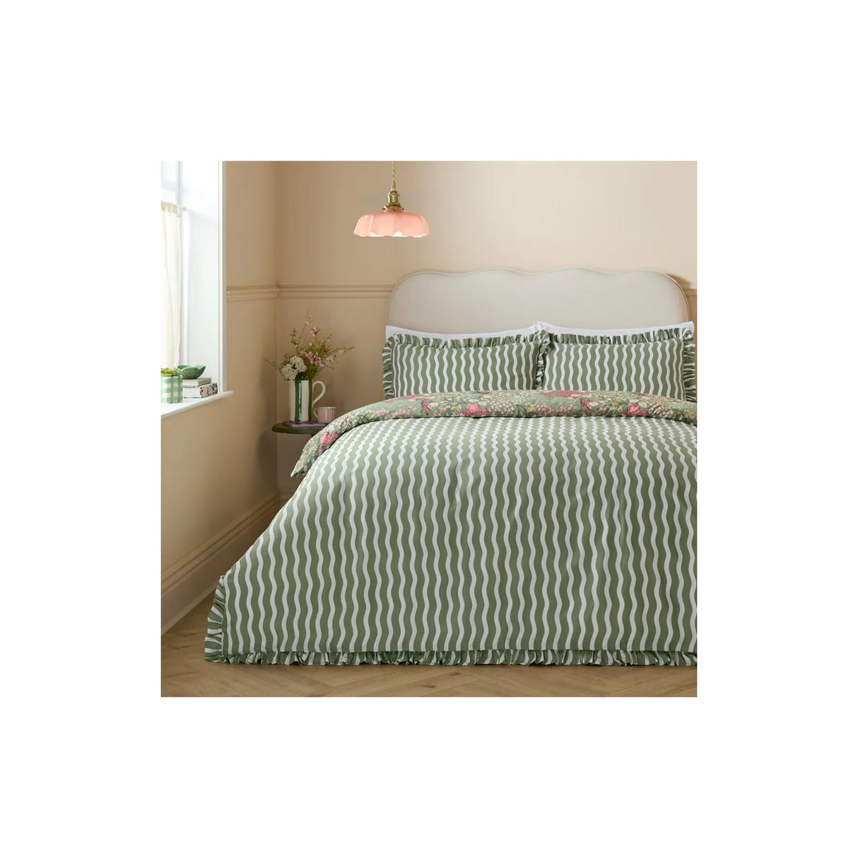 Gardenia Reversible Ruffle Duvet Cover Set Pink Forest - image 3