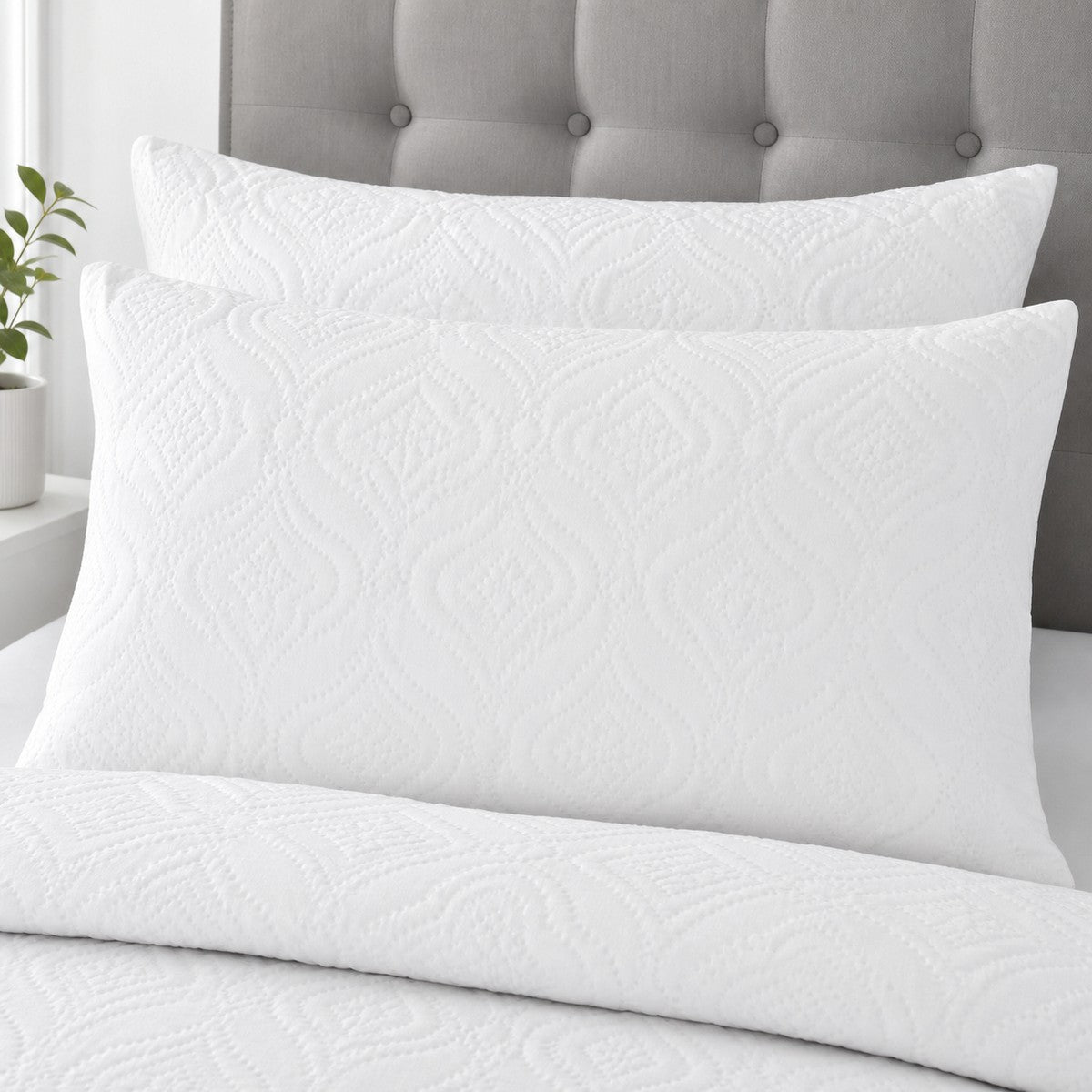 Close-up of matching Gianna Microfibre Duvet Cover Set pillowcases showing the pattern and fabric detail
