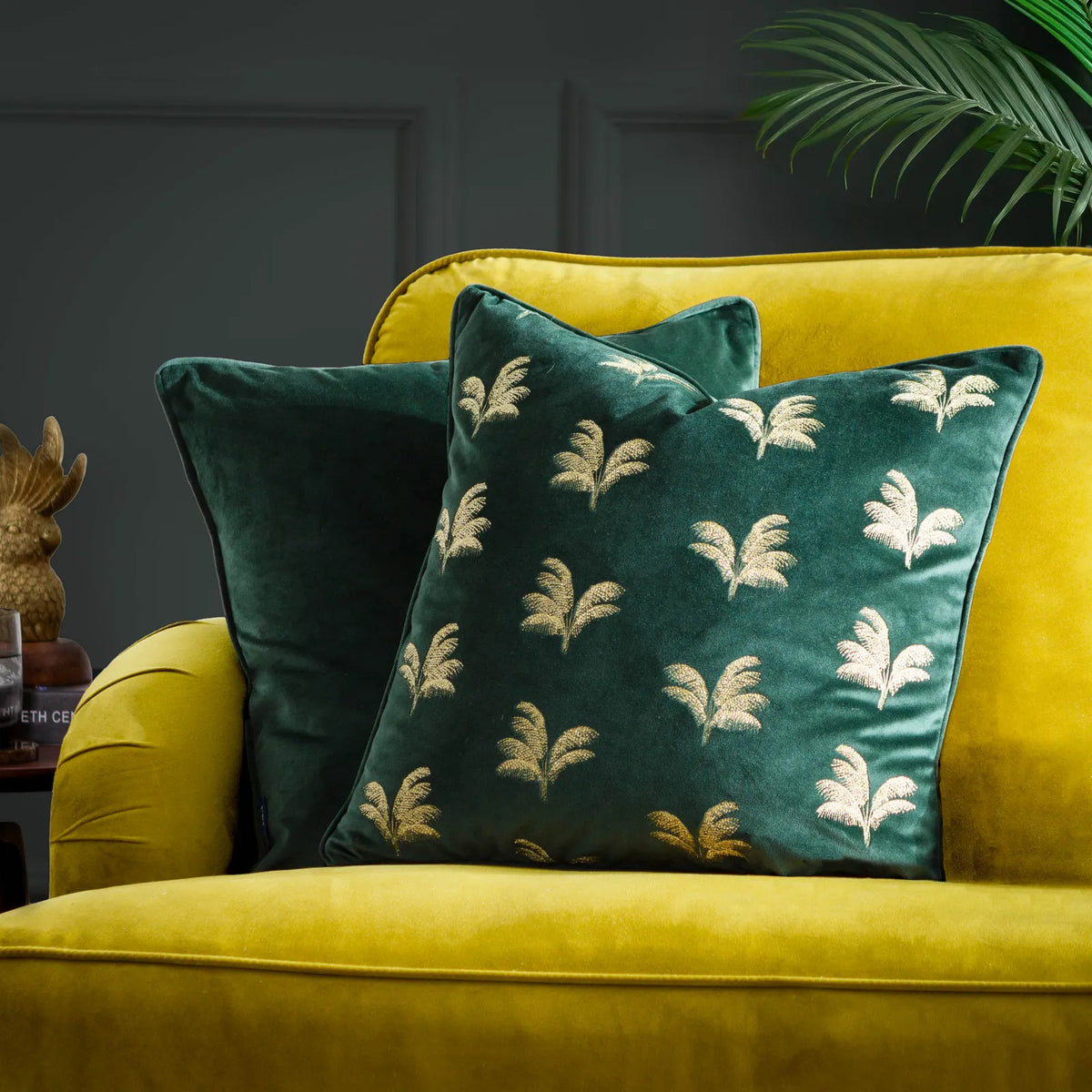 Gilded Palms Velvet Emerald Cushion Cover or Filled Cushion 45cm x 45cm - additional product view 1