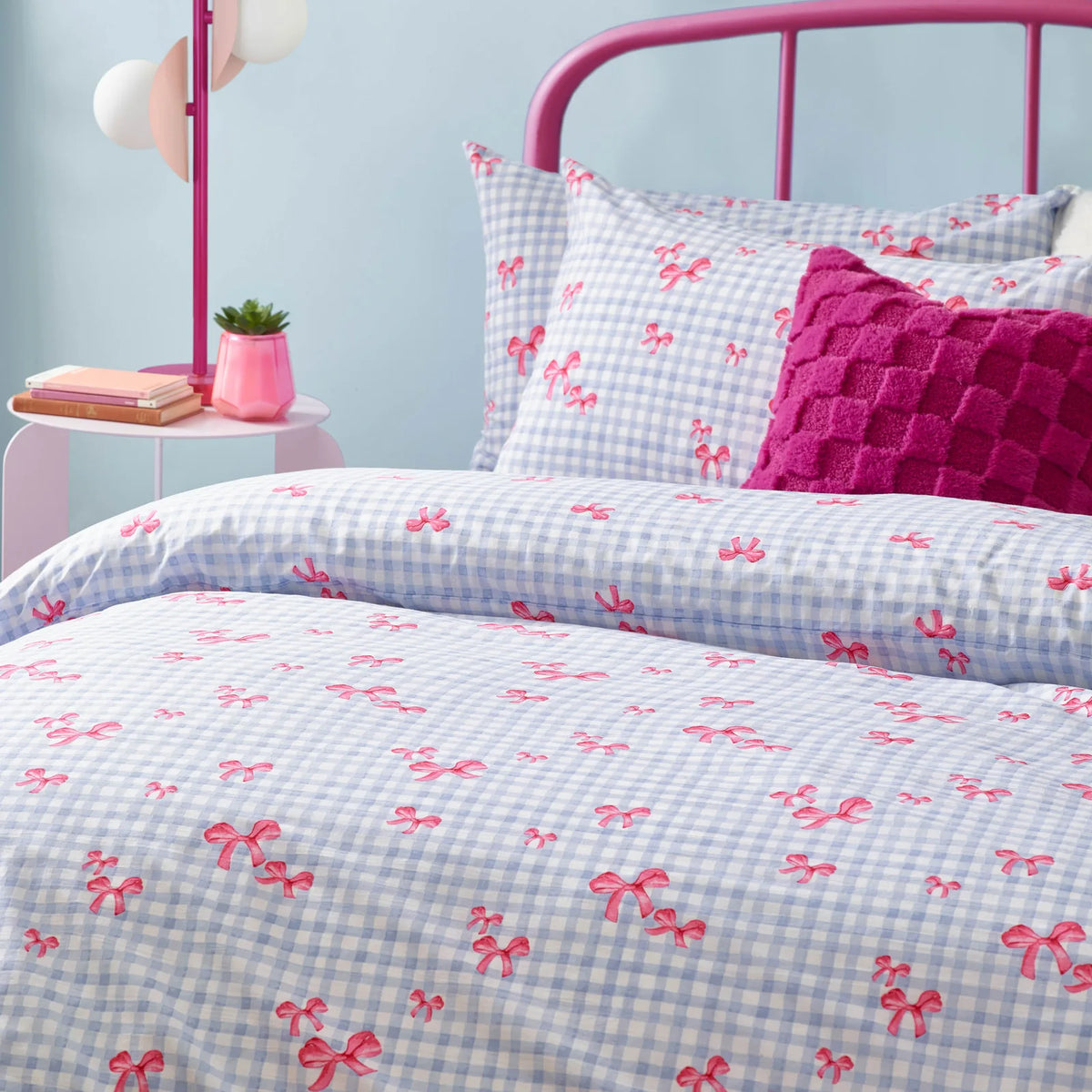 Gingham Bows Blue Duvet Cover Bedding Set - additional product view 1