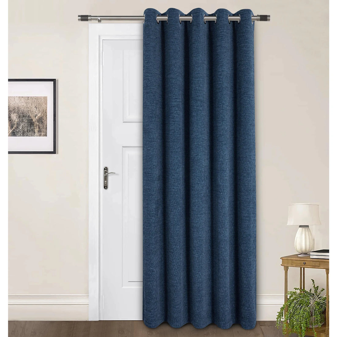 Langley Kingfisher Herringbone Thermal Eyelet Door Curtain 66 x 84 Inch