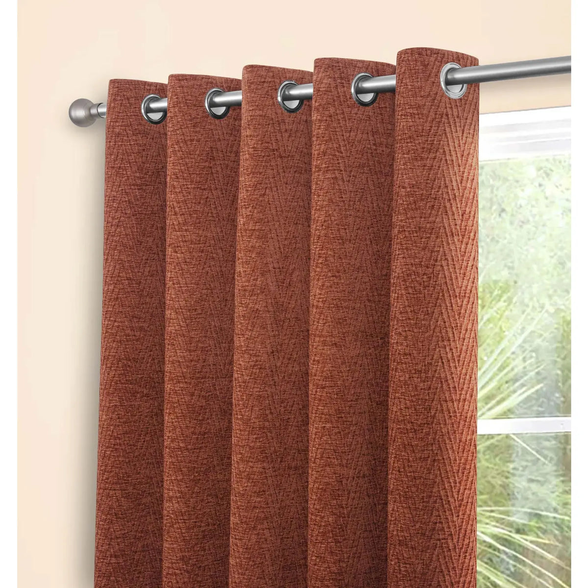Langley Nutmeg Herringbone Thermal Eyelet Curtains