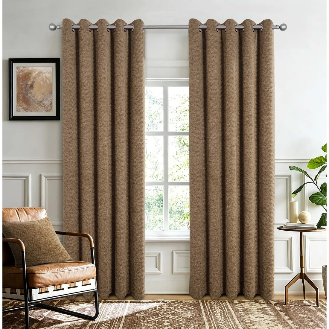 Langley Oatmeal Herringbone Thermal Eyelet Curtains