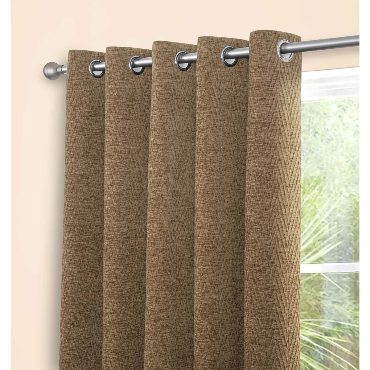 Langley Oatmeal Herringbone Thermal Eyelet Curtains