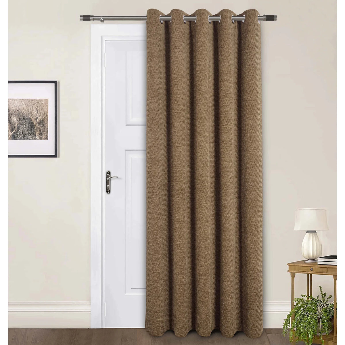 Langley Oatmeal Herringbone Thermal Eyelet Door Curtain 66 x 84 Inch