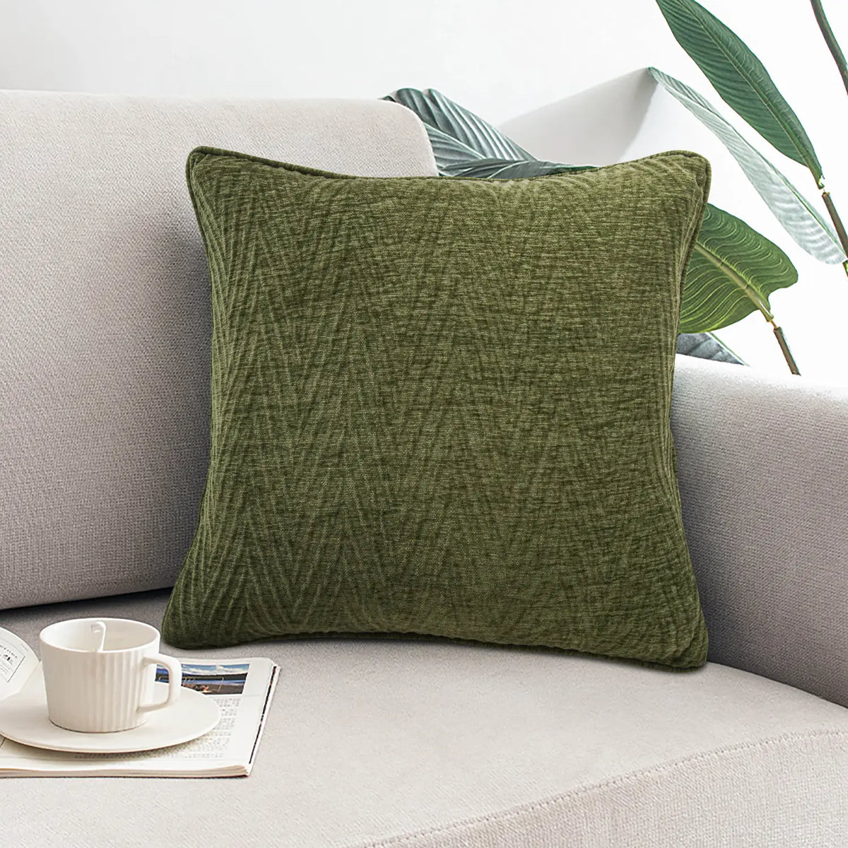 Langley Olive Herringbone Cushion Cover or Polyester Filled Cushion 45cm x 45cm