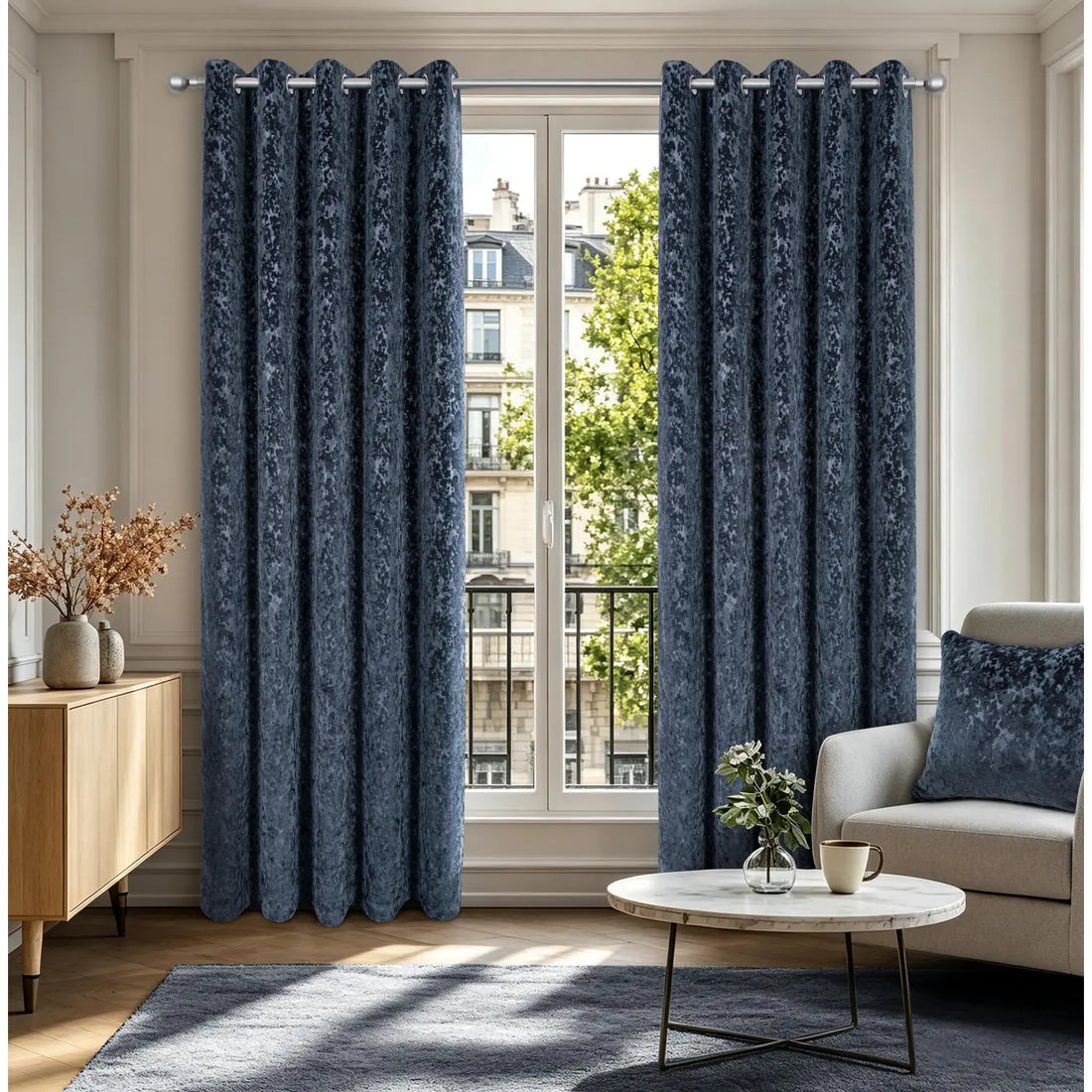 Richmond Charcoal Cut Velvet Thermal Eyelet Curtains