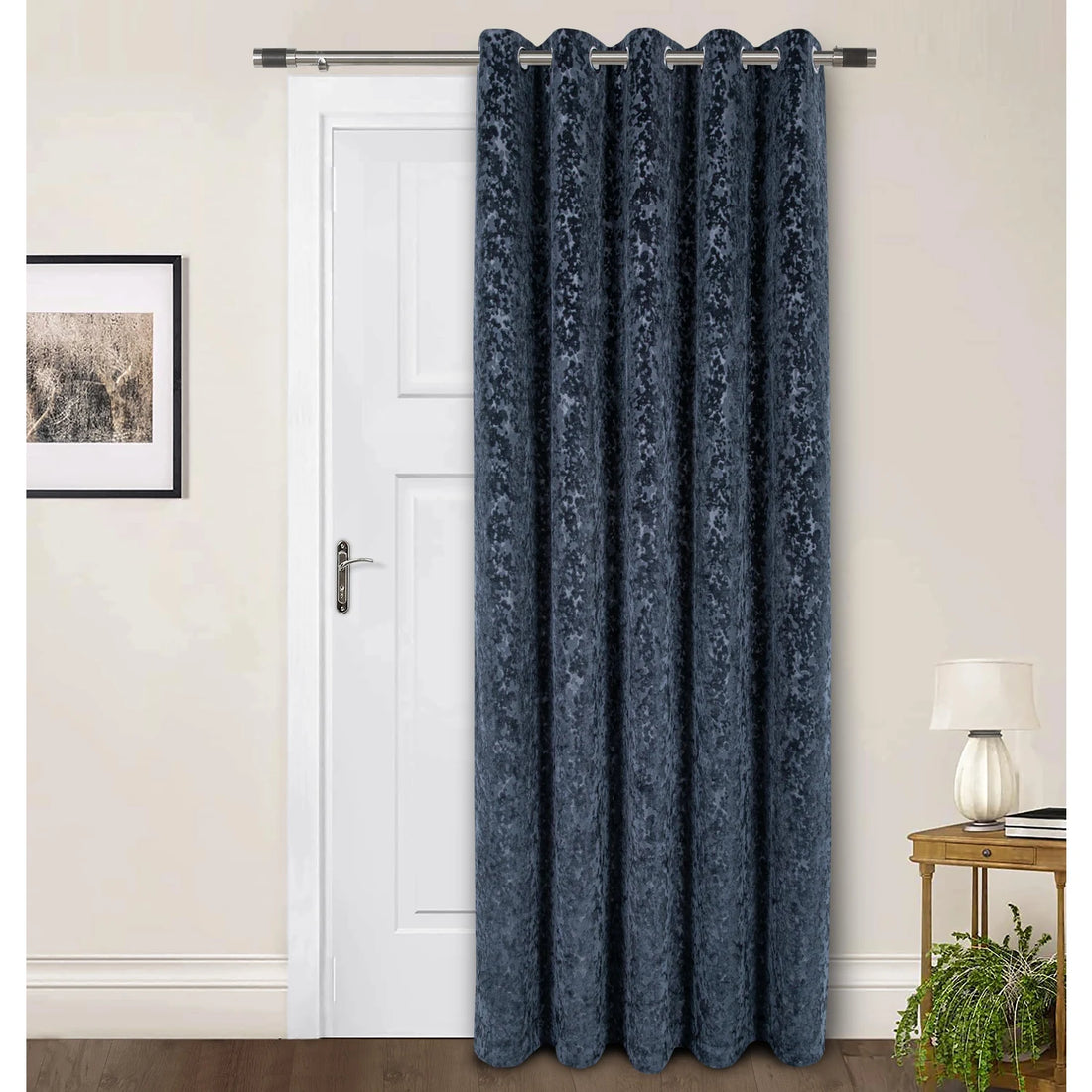 Richmond Charcoal Cut Velvet Thermal Eyelet Door Curtain 55 x 84 Inch