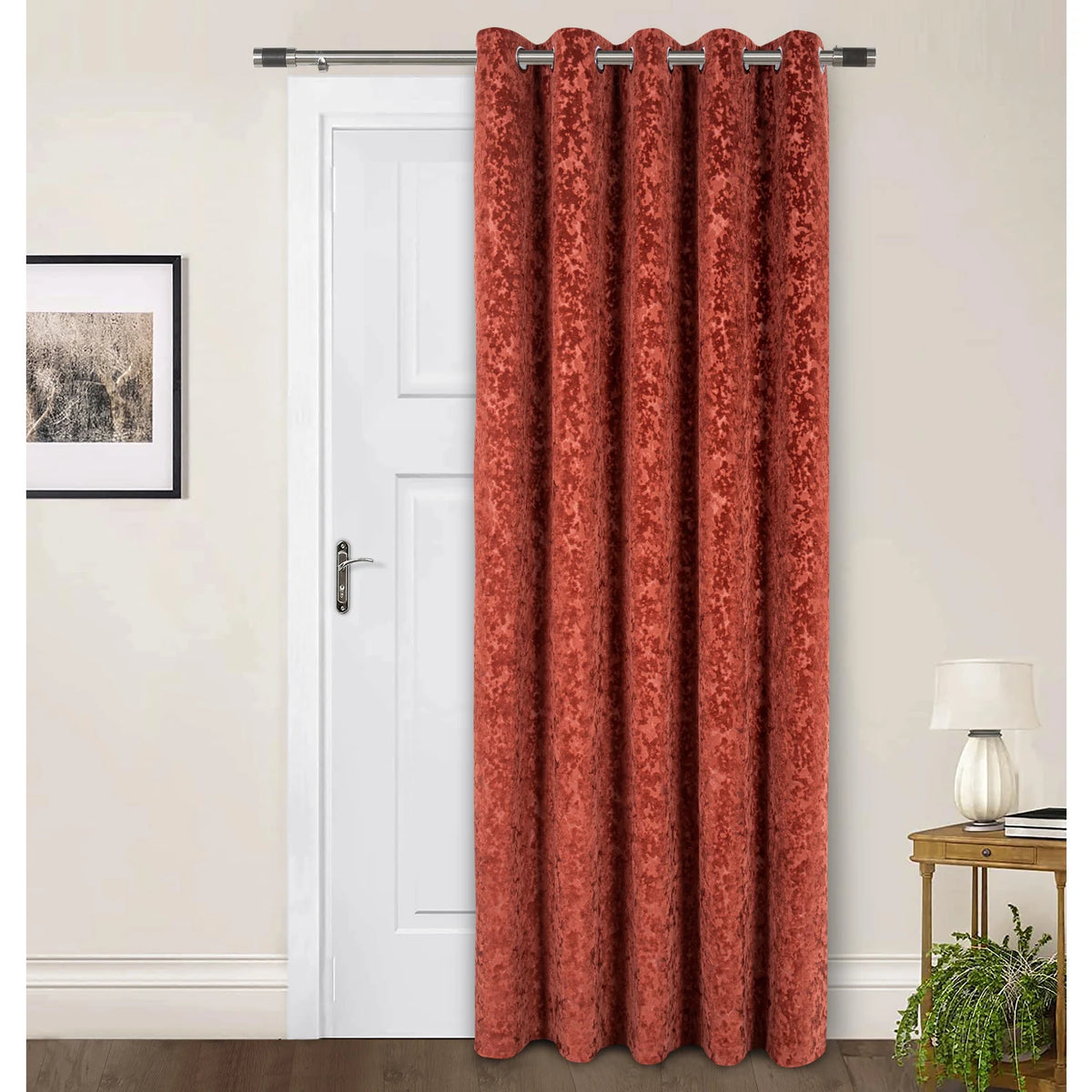 Richmond Terracotta Cut Velvet Thermal Eyelet Door Curtain 55 x 84 Inch