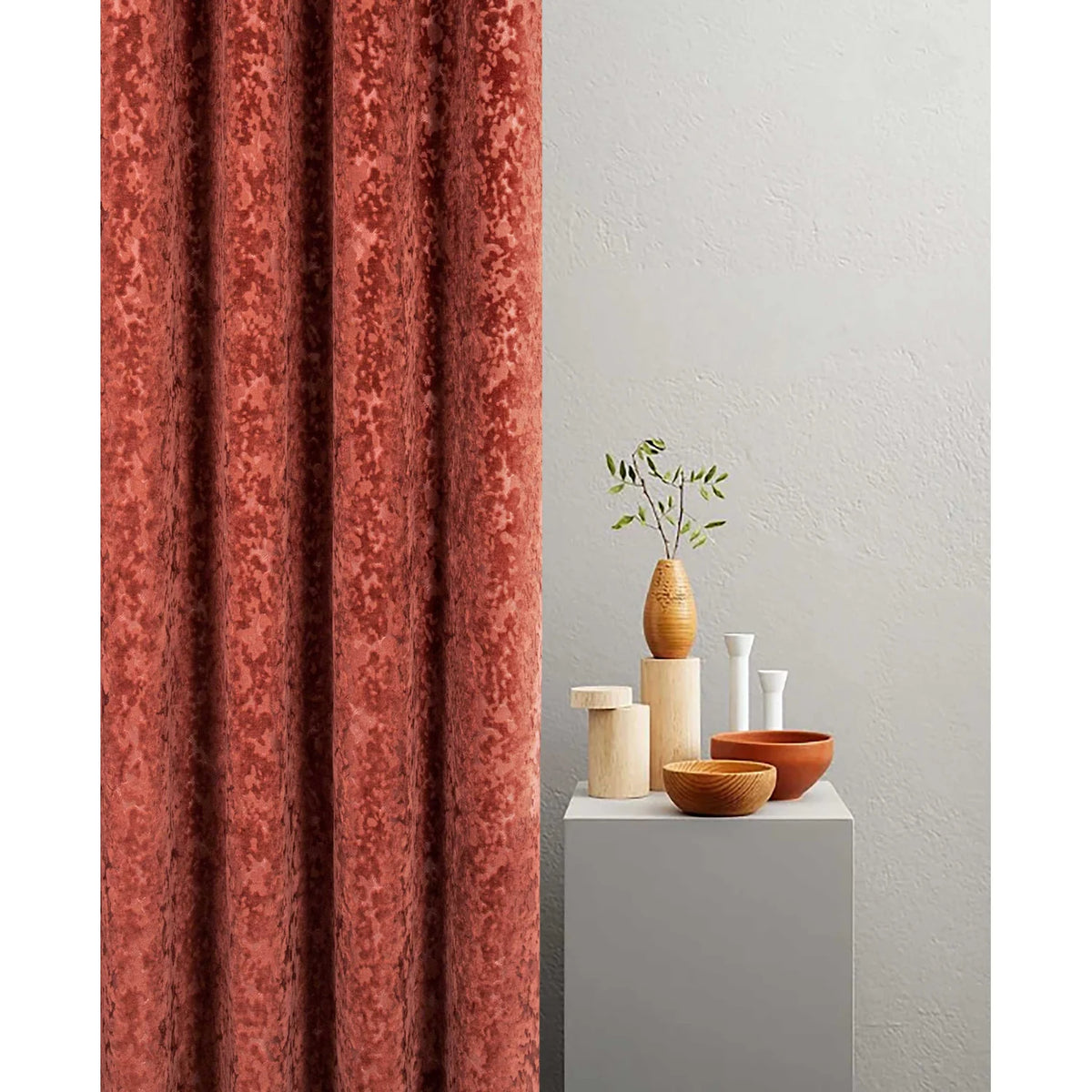 Richmond Terracotta Cut Velvet Thermal Eyelet Door Curtain 55 x 84 Inch