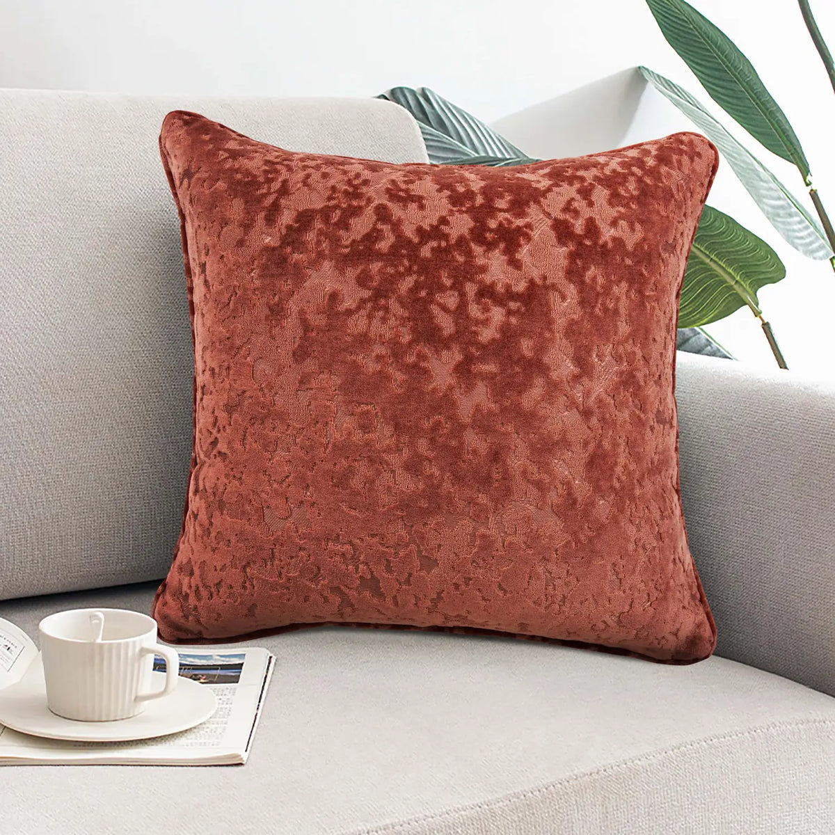 Richmond Terracotta Cut Velvet Cushion Cover or Polyester Filled Cushion 45cm x 45cm