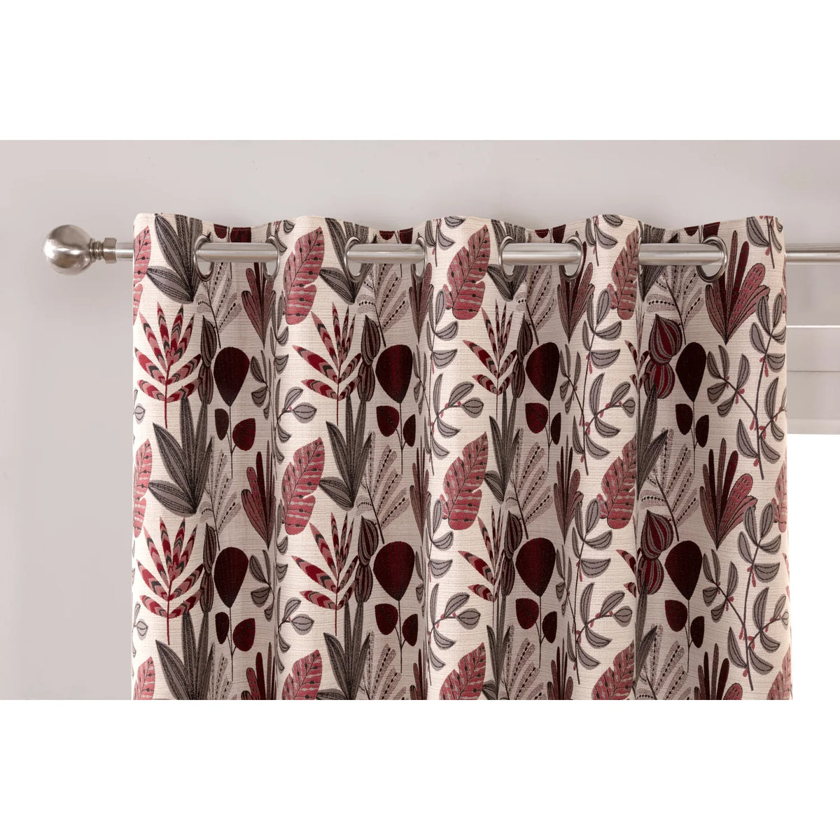 Rutland Red Woven Floral Eyelet Curtains