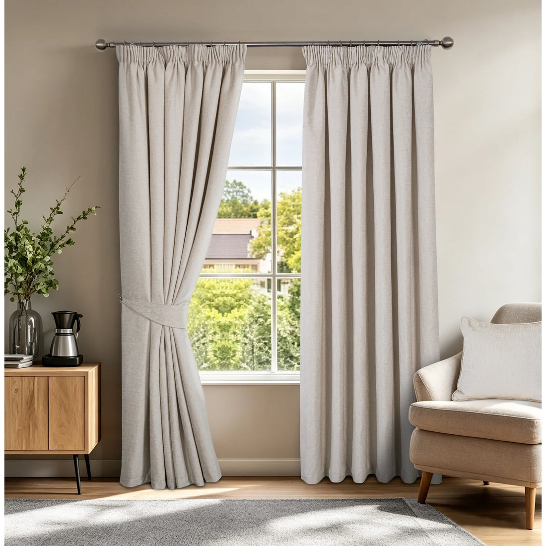 Washington Natural Chenille Thermal Pencil Pleat Curtains