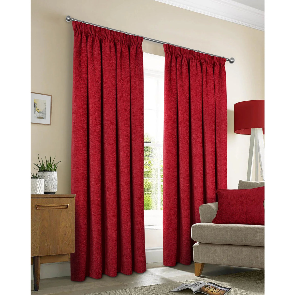 Washington Wine Chenille Thermal Pencil Pleat Curtains