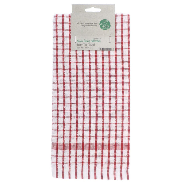 Green Living Terry Tea Towel Red - Ideal
