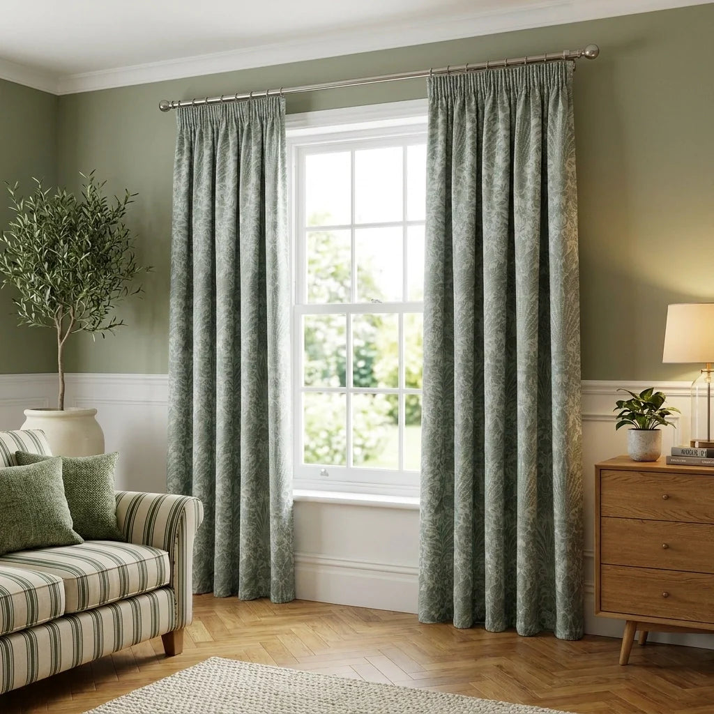 Keswick Sage Pencil Pleat Curtains