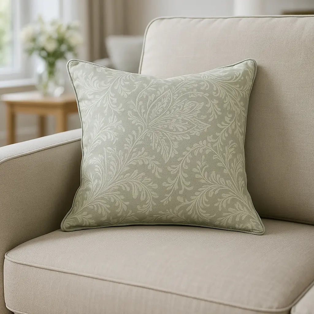 Dreams & Drapes Aveline Floral Green & Grey Cushion Cover 43cm x 43cm