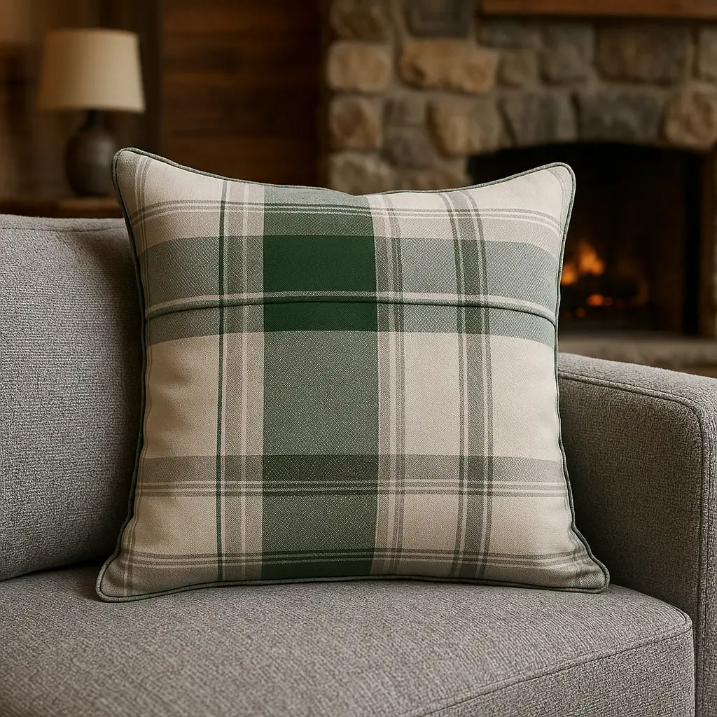 Balmoral Check Cushion Cover Cosy Tartan Pattern 43cm x 43cm - Bottle Green