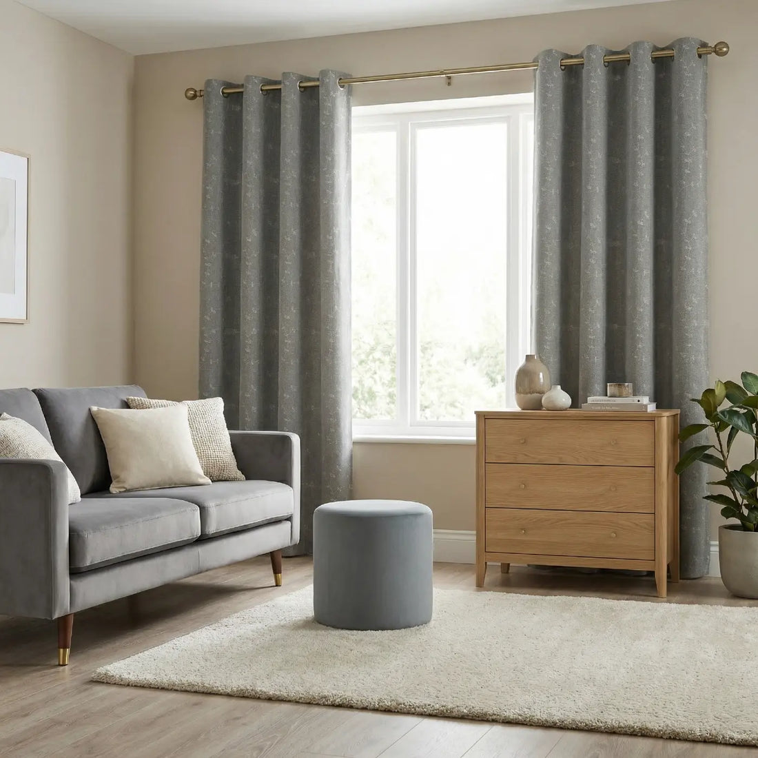 Tivoli Embroidered Eyelet Curtain Grey Look Linen Thermal Blackout