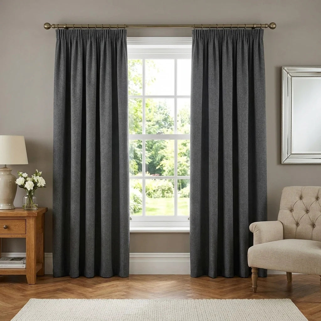 Dawn Lined Charcoal Thermal Blackout Pencil Pleat Curtains