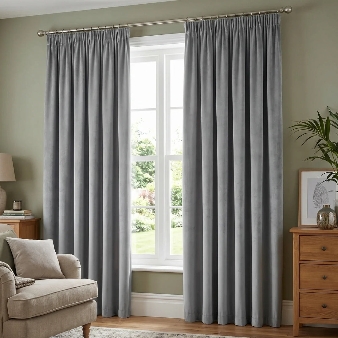 Oxford Velvet Blackout Pencil Pleat Curtains - Grey Thermal