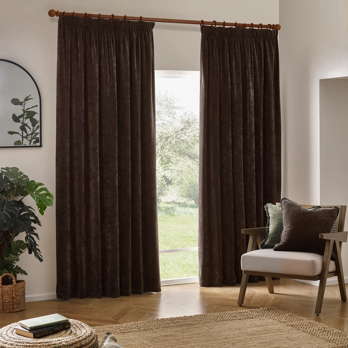 Heavy Lined Brown Velvet Chenille Pencil Pleat Curtains - additional product view 2