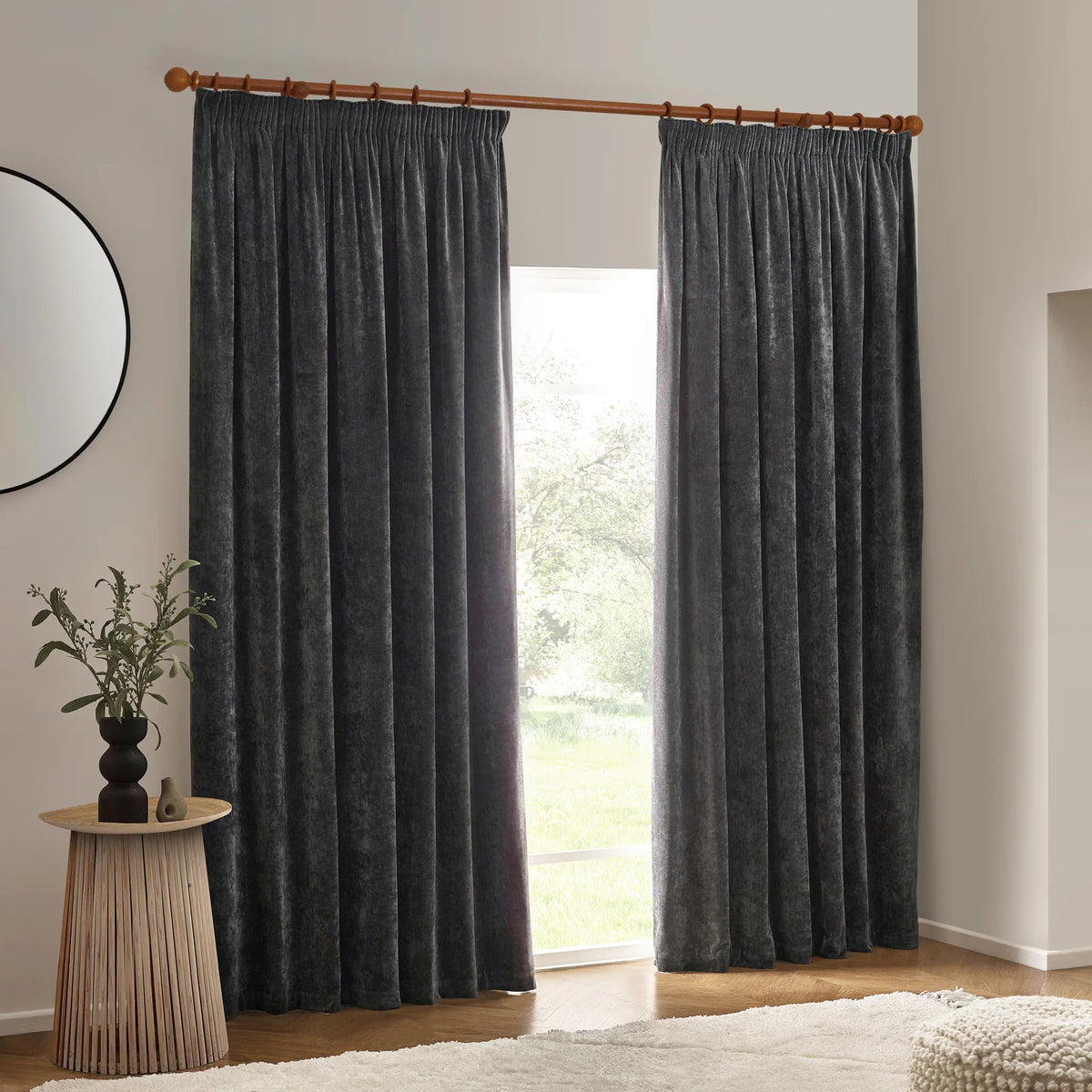 Heavy Lined Charcoal Velvet Chenille Pencil Pleat Curtains - additional product view 5