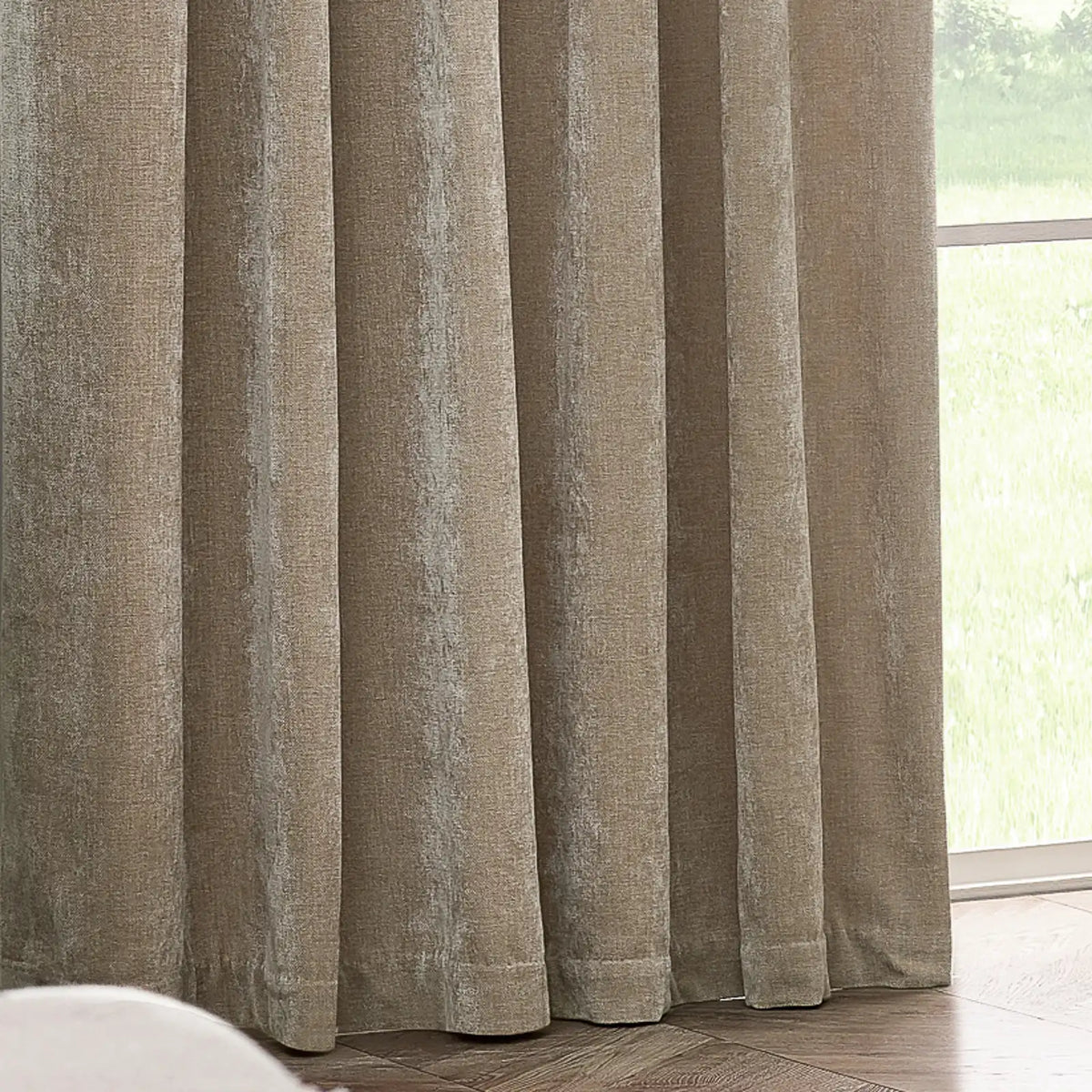 Heavy Lined Natural Velvet Chenille Pencil Pleat Curtains - additional product view 5