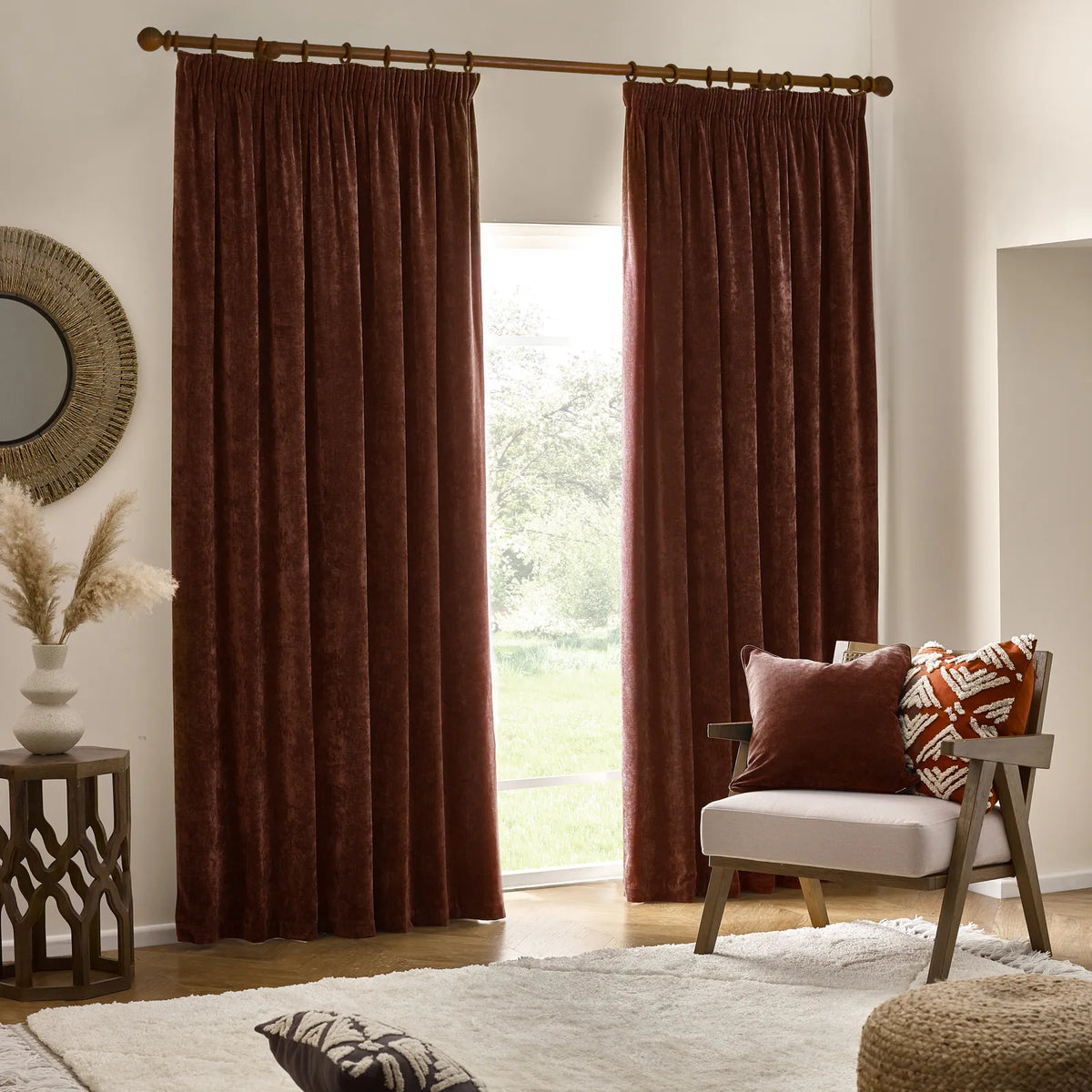 Heavy Lined Nutmeg Velvet Chenille Pencil Pleat Curtains - additional product view 2