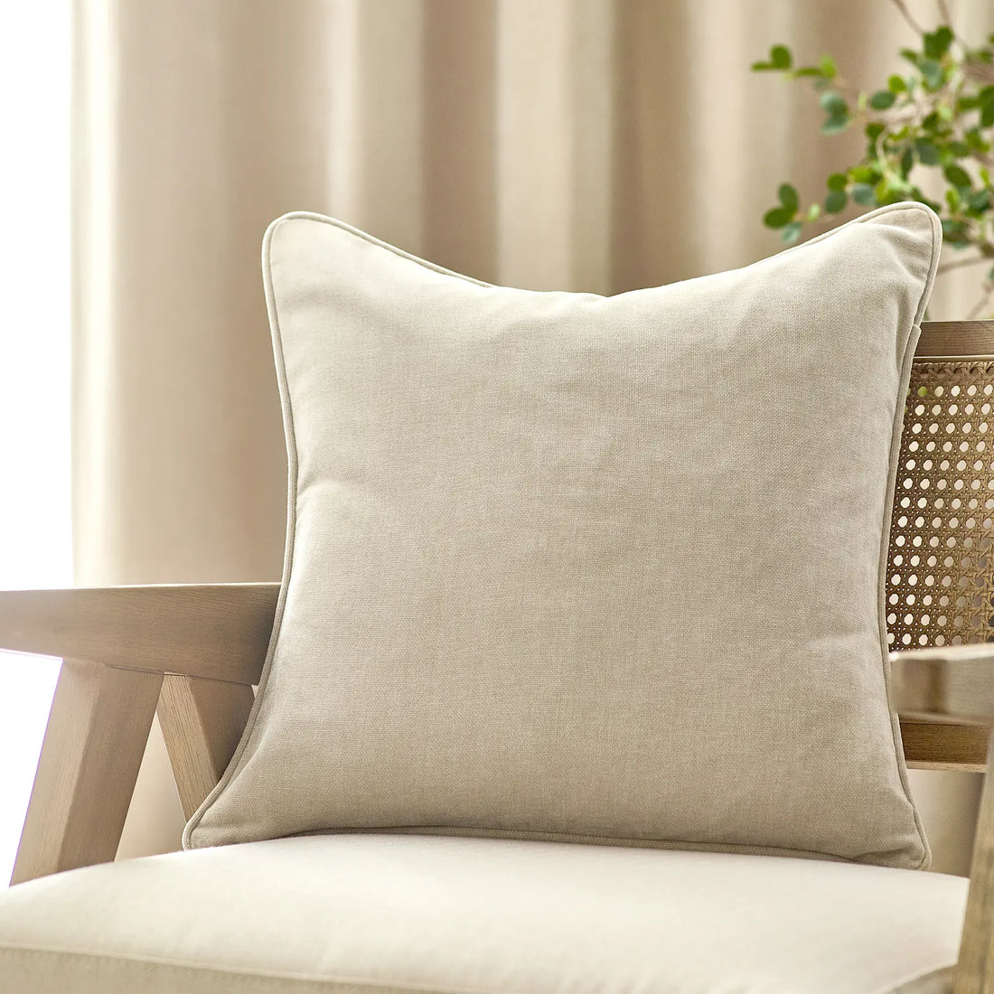 Heavy Chenille Piped Cushion Cover Linen 50 x 50cm