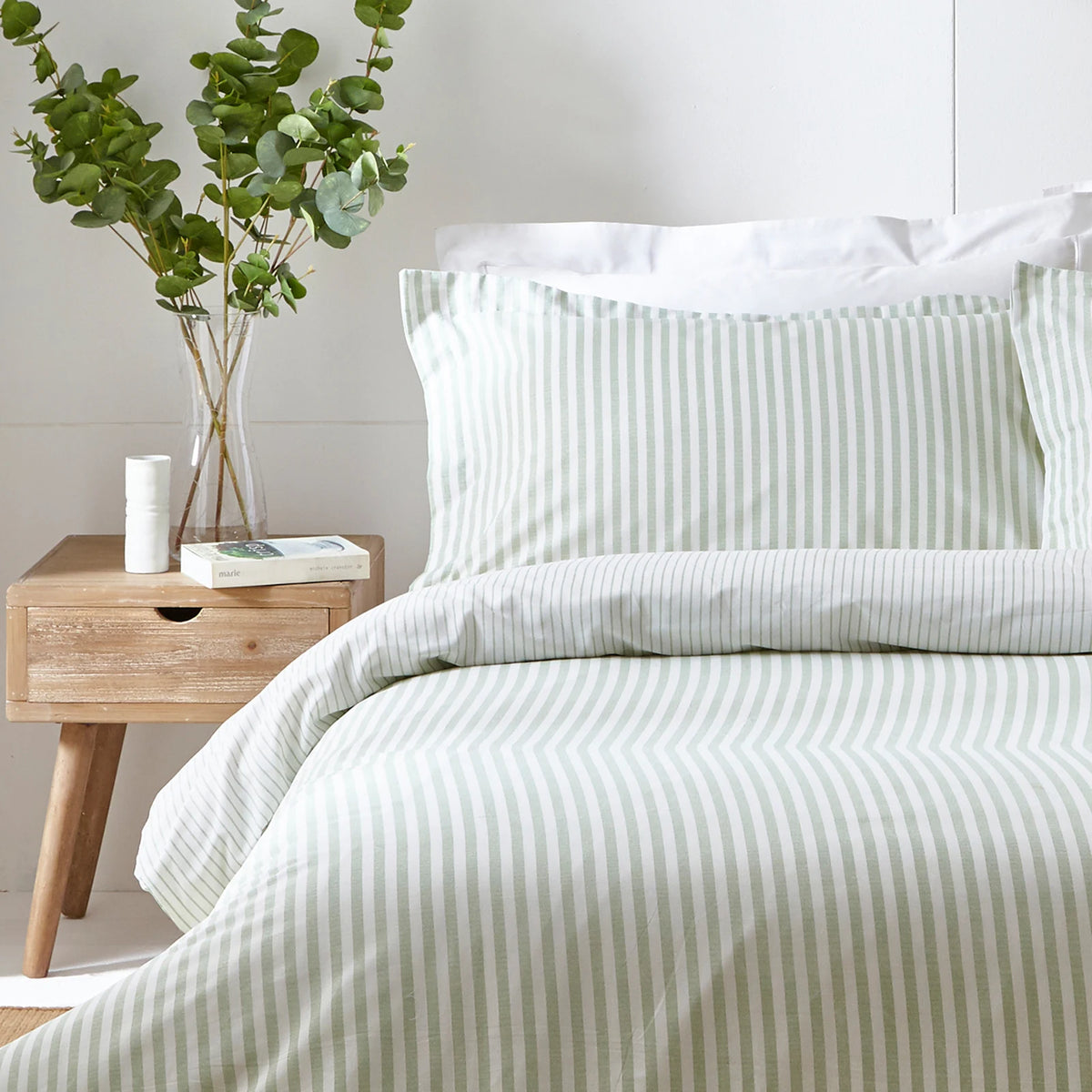 Hebden Mélange Stripe Eucalyptus 100% Cotton Duvet Cover Bedding Set - additional product view 1