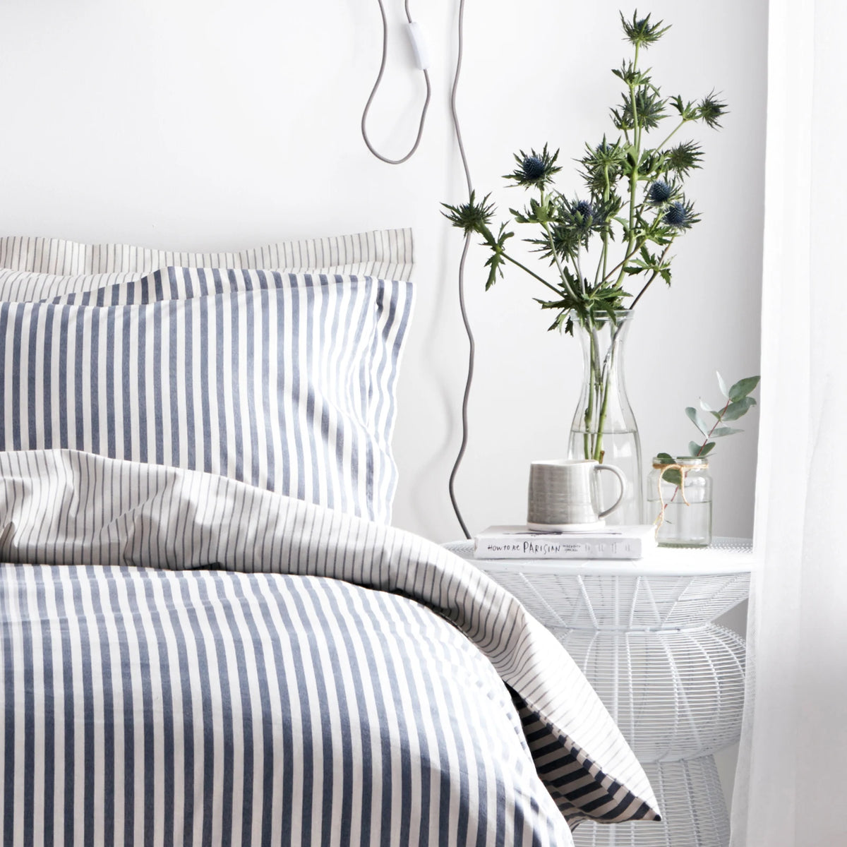 Hebden Mélange Stripe Navy 100% Cotton Duvet Cover Bedding Set - additional product view 2