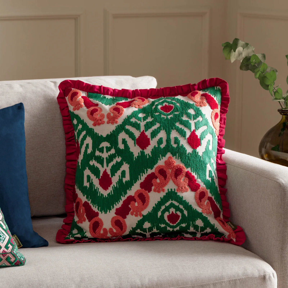 Henderson 100% Cotton Cerise / Jade Cushion Cover or Filled Cushion 45cm x 45cm - additional product view 1