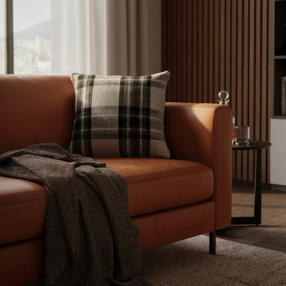 Highland Check Cushion Cover Microfibre 17" x 17 - Black