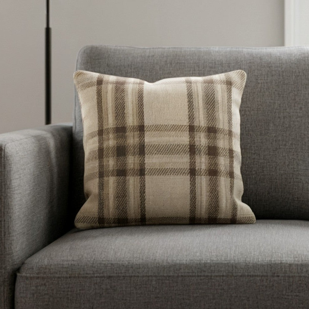Highland Check Natural Cushion Cover 17" x 17