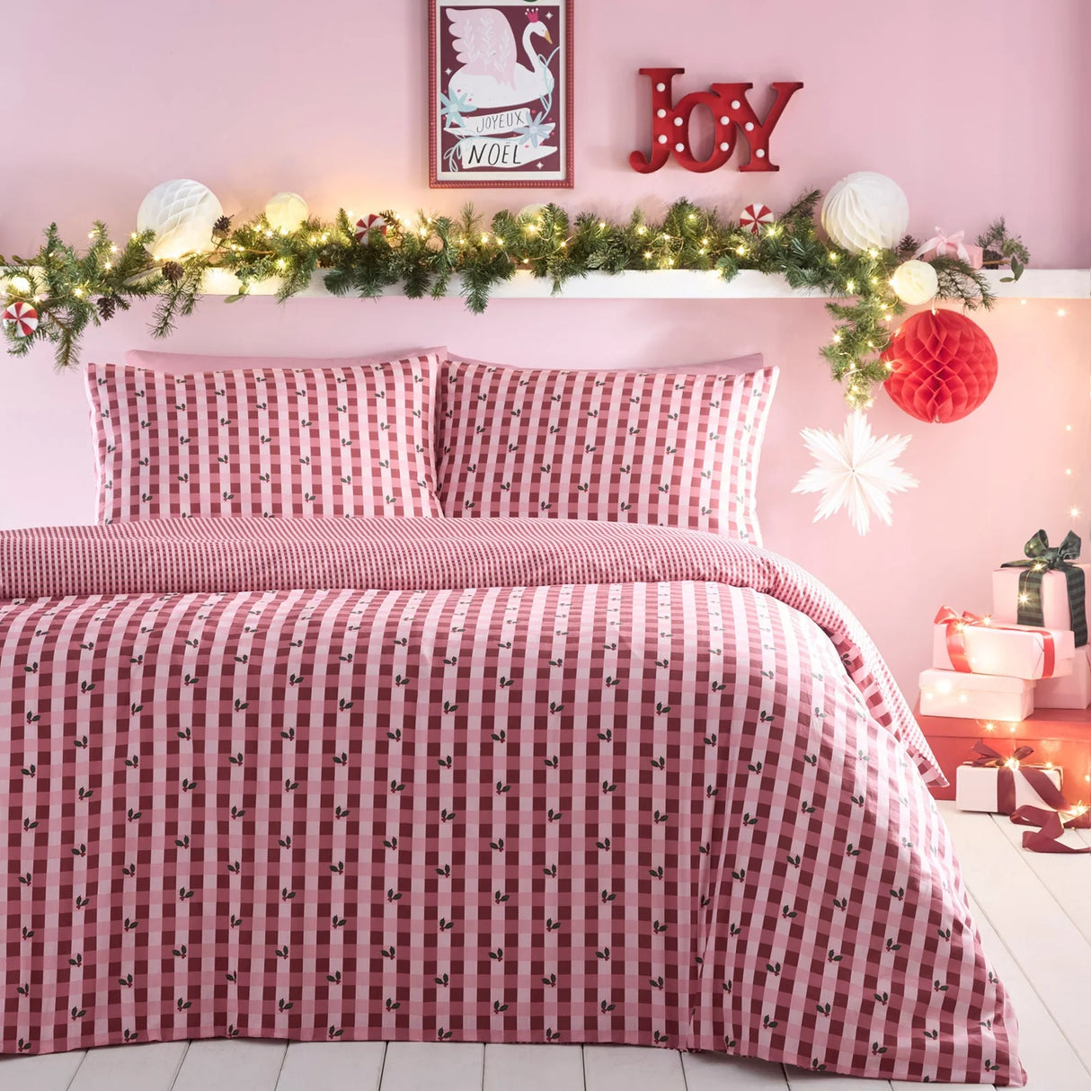 Holly Gingham Red Polycotton Duvet Cover Set - main product image