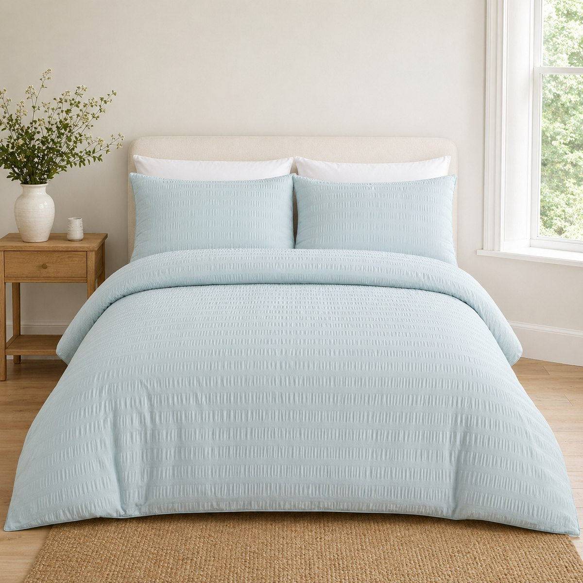 Honley Seersucker Microfibre Duvet Cover Set - Duck Egg