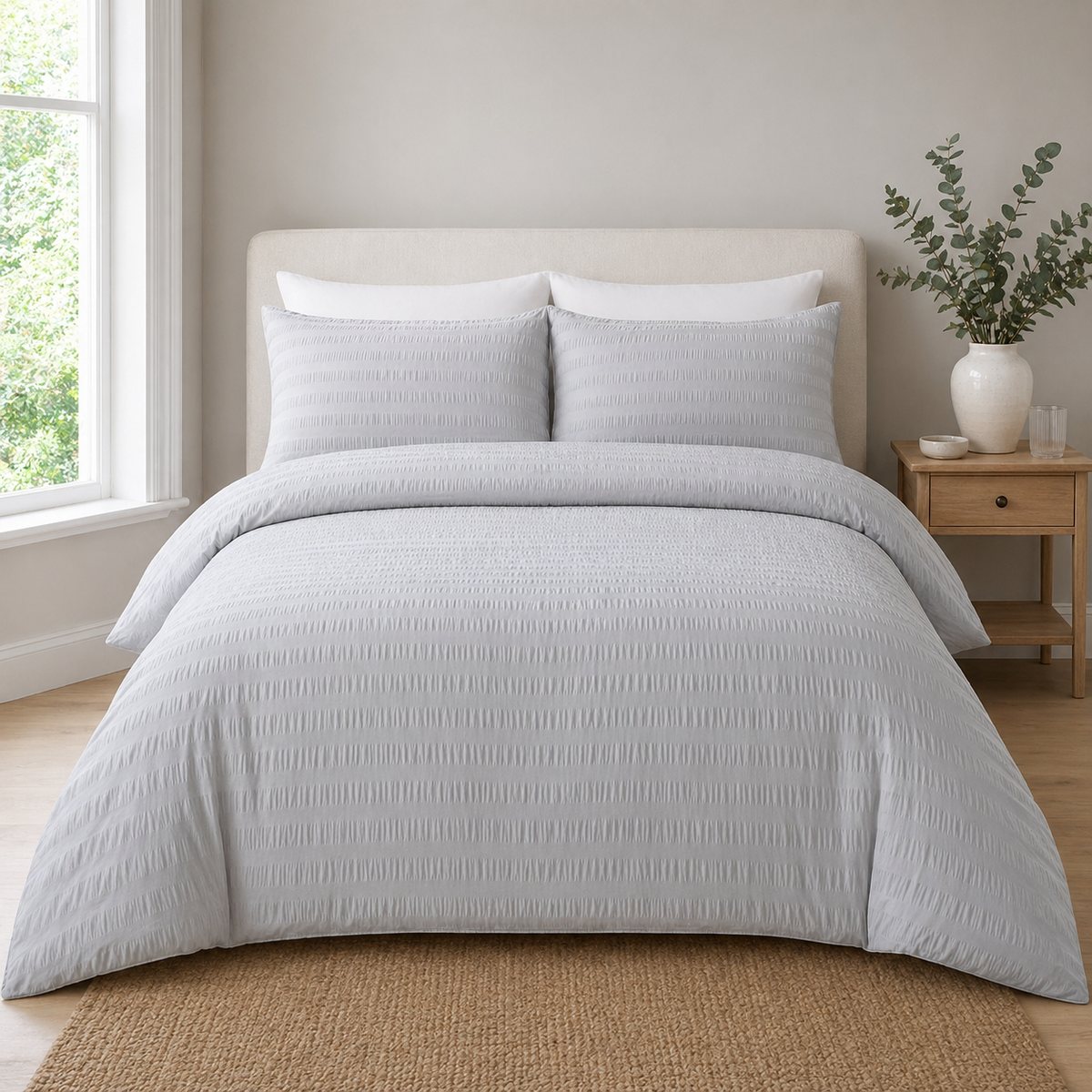 Honley Seersucker Microfibre Duvet Cover Set - Silver