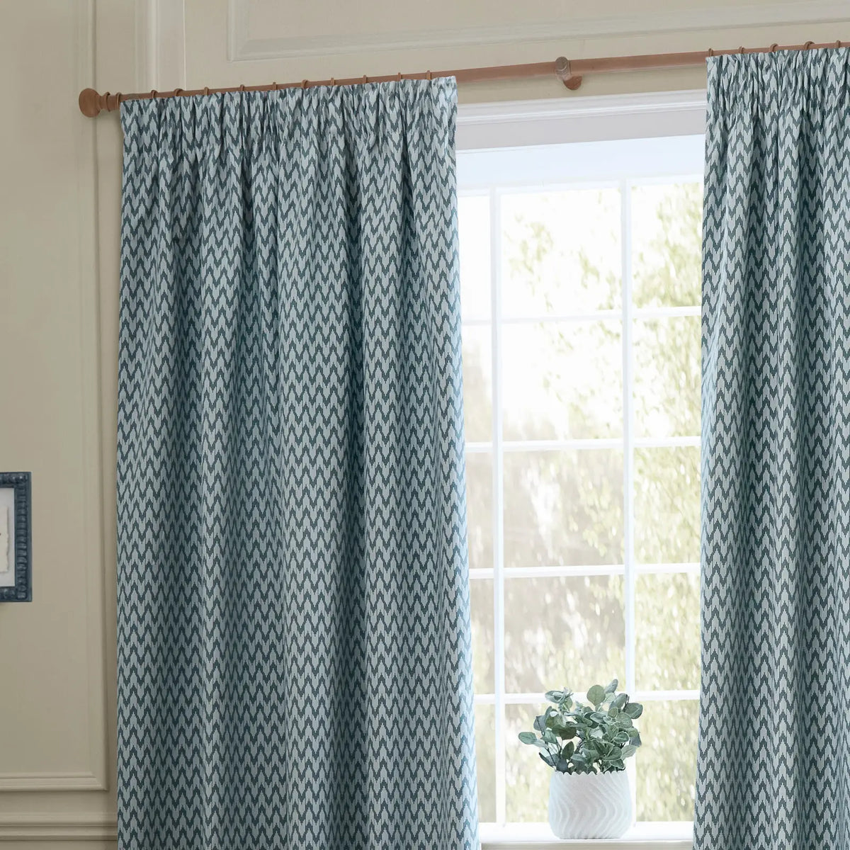 Hutton Blue Thermal Dimout Pencil Pleat Curtains - additional product view 2