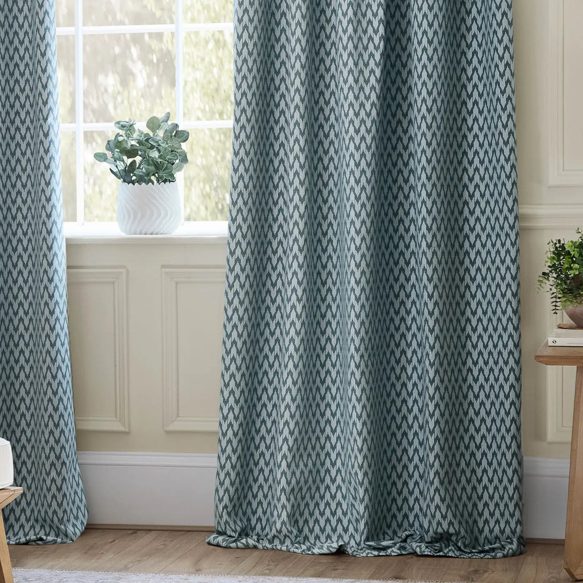 Hutton Blue Thermal Dimout Pencil Pleat Curtains - additional product view 3