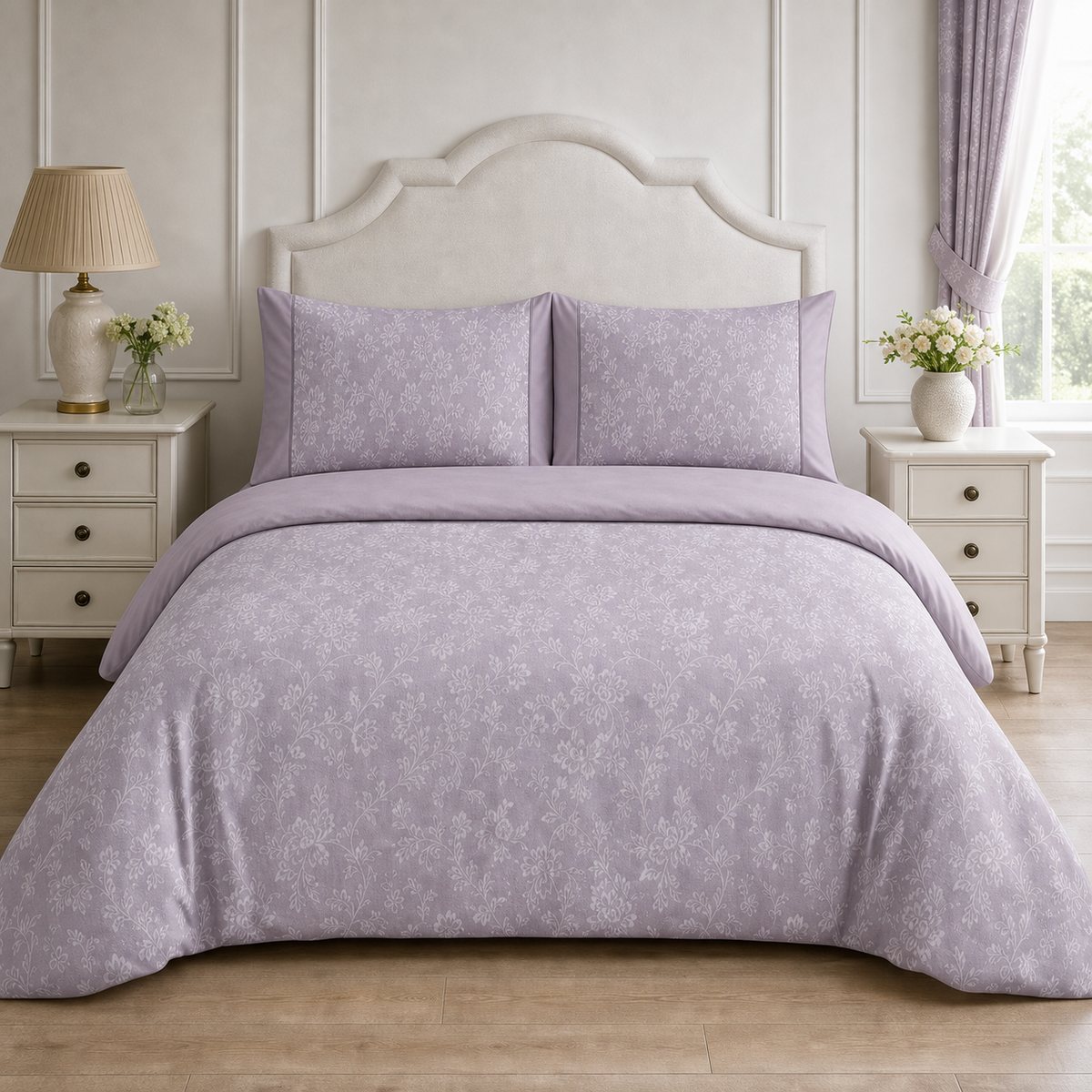 Jasmine Floral Woven Polycotton Duvet Cover Set - Lavender