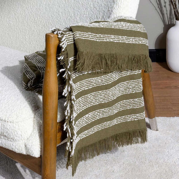 Jour Woven Fringed Throw Olive - Ideal
