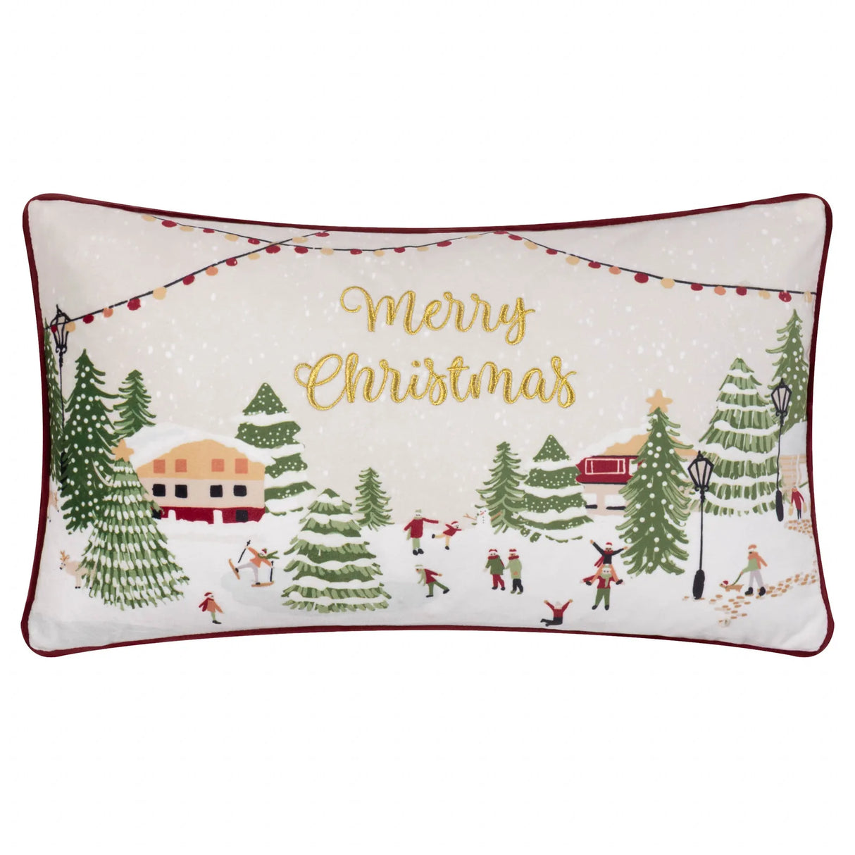 Joy To All Embroidered Velvet Cushion Cover Snow/Berry 30 x 50cm - image 2