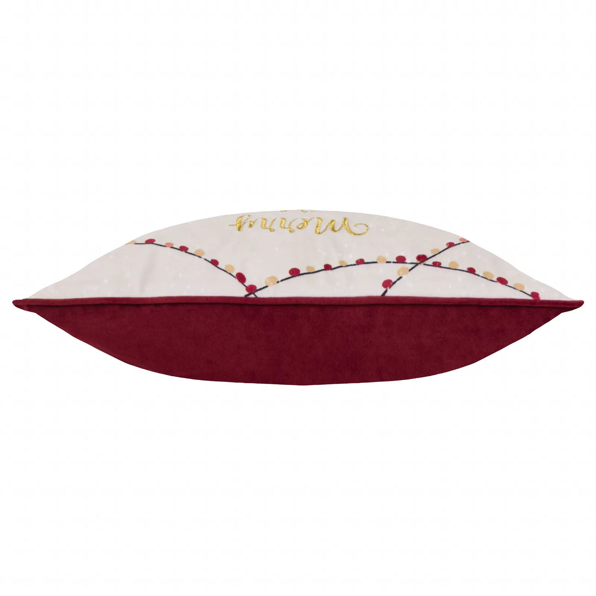 Joy To All Embroidered Velvet Cushion Cover Snow/Berry 30 x 50cm - image 4